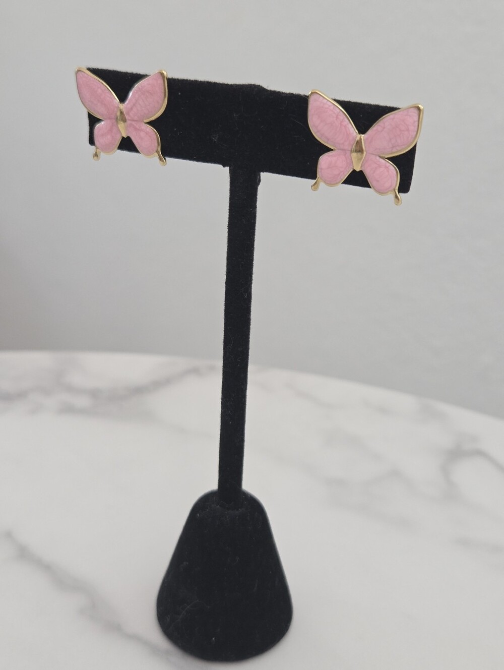 Pink Butterfly Stud Earrings Gold Plated Stainless Steel Enamel Coquette Jewelry - Picture 9 of 13